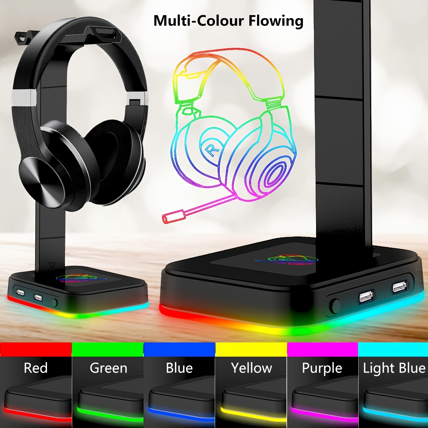 Gaming Keyboard Mouse - Gaming Headset Stand Adjustable Speed RGB