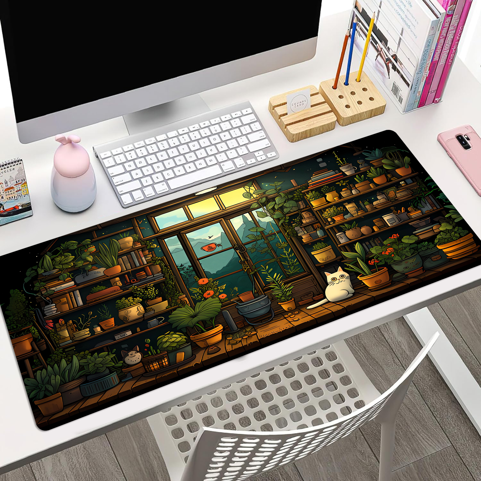 Gaming Keyboard Mouse - Cute Cat Mouse Pad Desk Pad