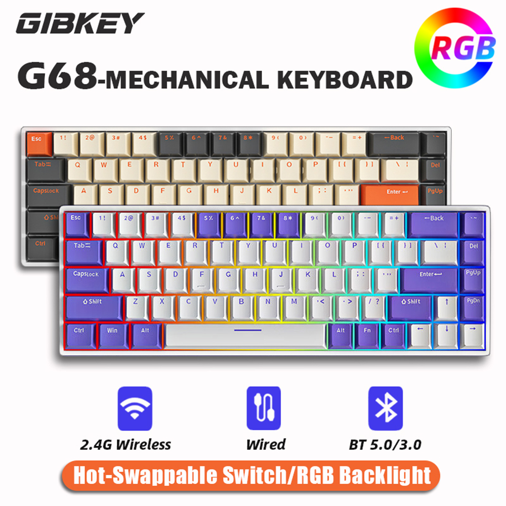 Gaming Keyboard Blue Switches - G68 Gaming Mechanical keyboard Wireless/Bluetooth Hot-Swappable