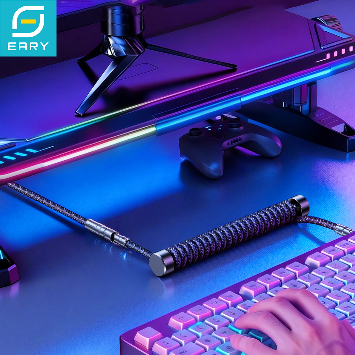 Gaming Keyboard Types - Eary 1.2m Coiled Keyboard Cable USB