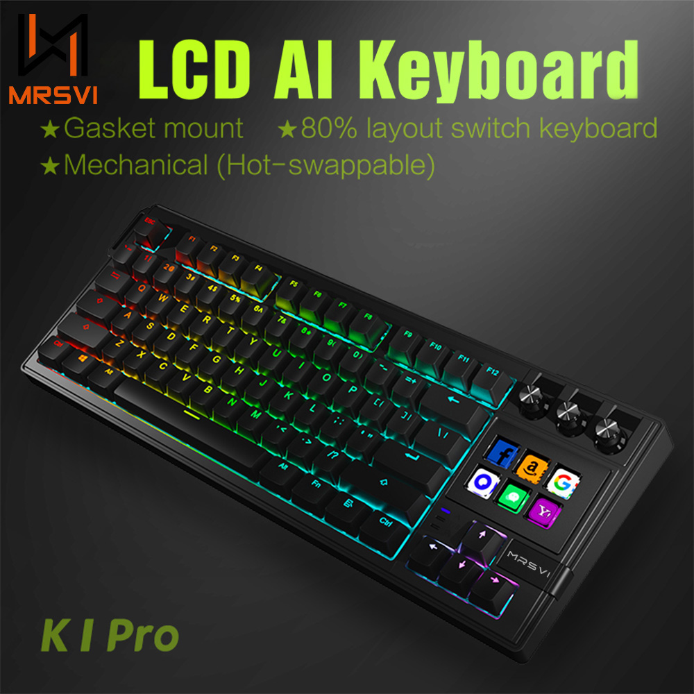 Gaming Keyboard Blue Switches - MRSVI K1 PRO Visual LCD AI