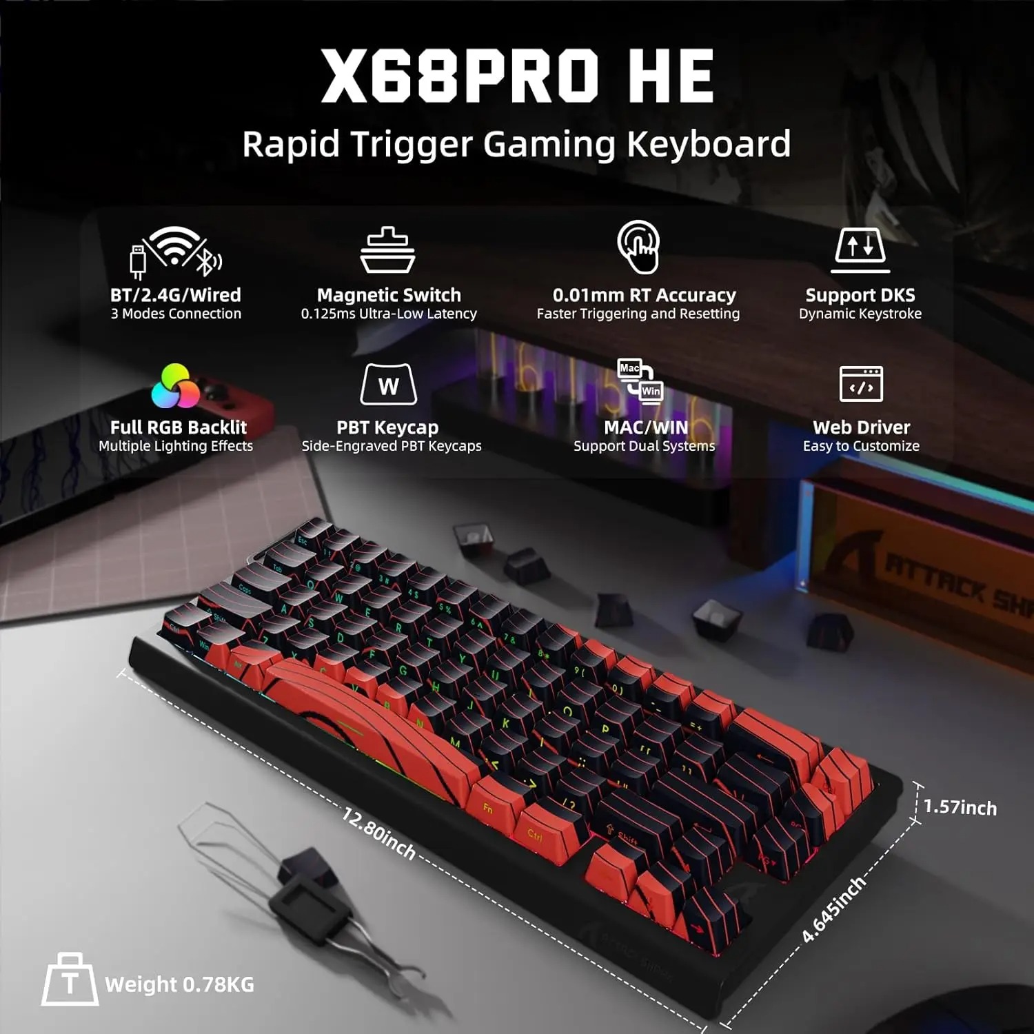 ATTACK SHARK X68 PRO HE Wirele - Gaming Keyboard Hot Swappable incelemesi ve fiyatı