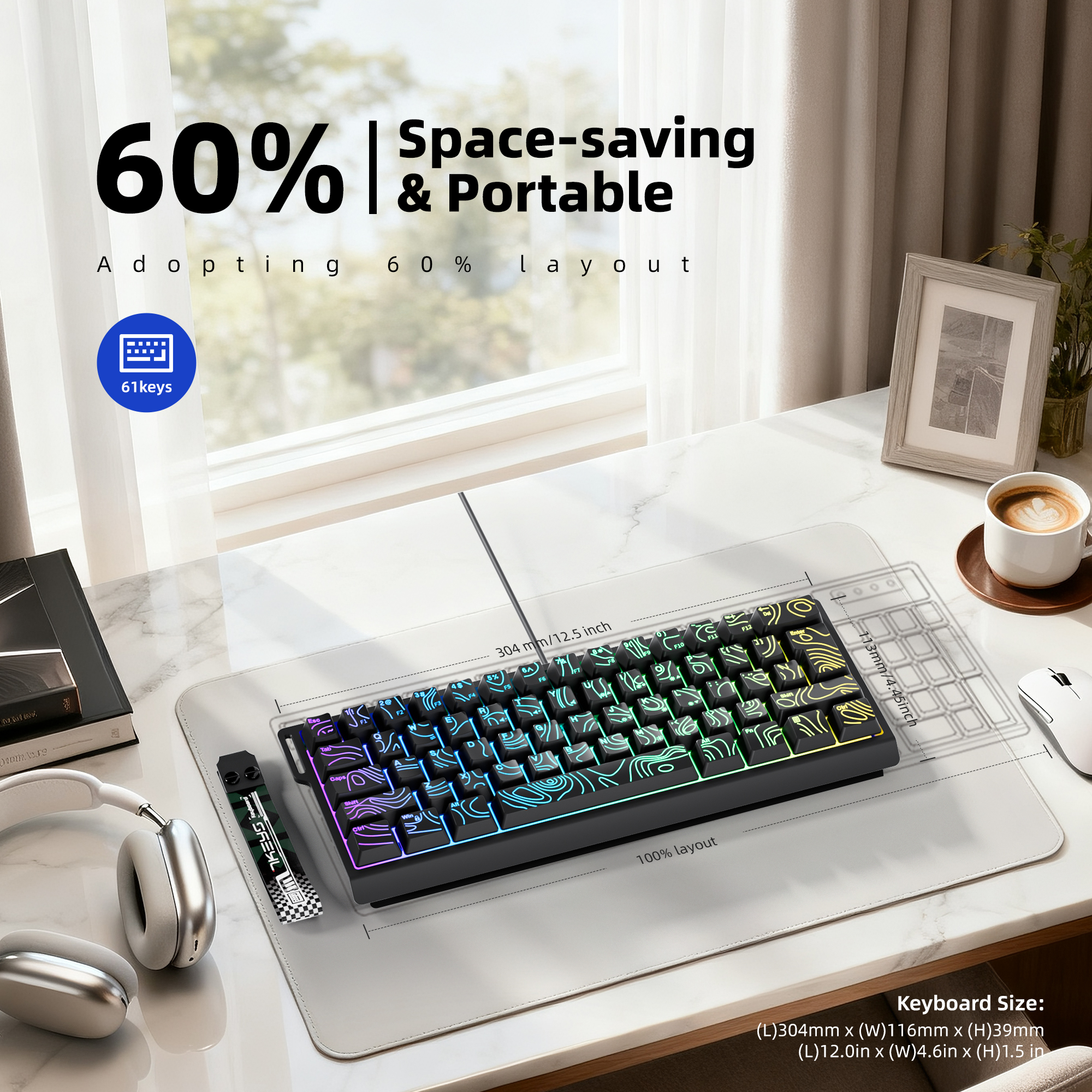 60% compact wired keyboard wit - Gaming Keyboard Non Mechanical incelemesi ve fiyatı