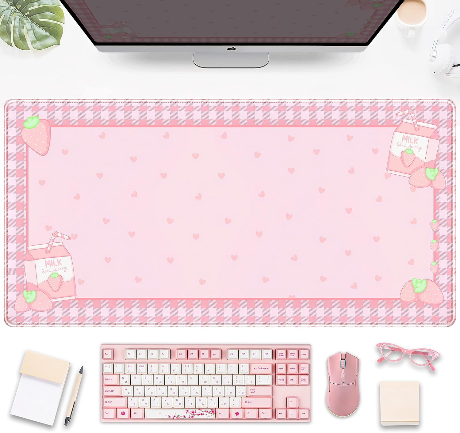 Cute Pink Plaid Desk Mat, Stra - Gaming Keyboard Mouse incelemesi ve fiyatı