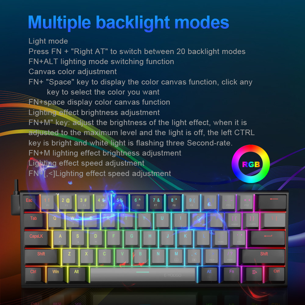 E-YOOSO Z11 RGB USB 60% Mini M - Gaming Keyboard Blue Switches incelemesi ve fiyatı